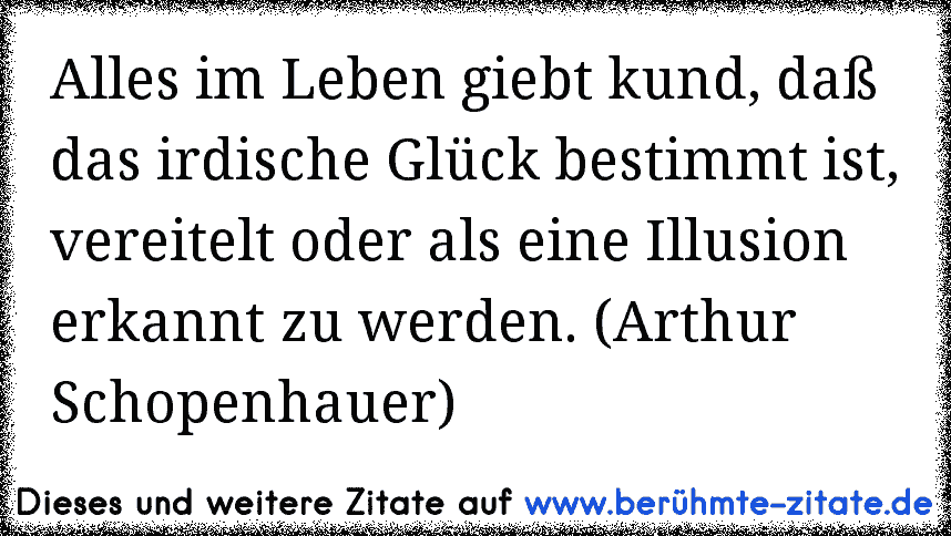 Alles im Leben giebt kund, daß das irdische Glück bestimmt ist, vereitelt oder als eine Illusion erkannt zu werden. (Arthur Schopenhauer)
