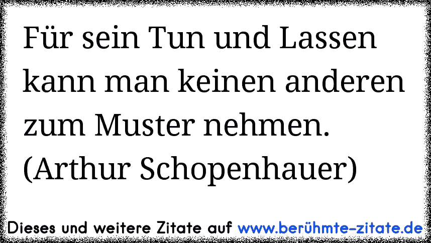 Für sein Tun und Lassen kann man keinen anderen zum Muster nehmen. (Arthur Schopenhauer)