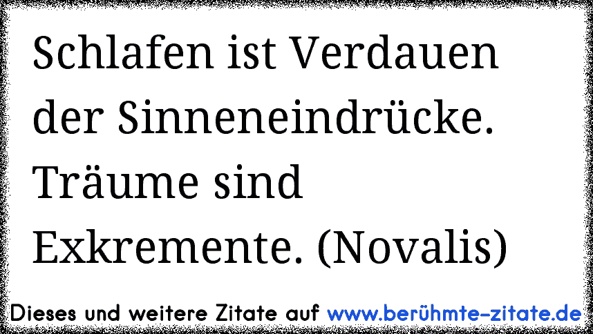 Schlafen ist Verdauen der Sinneneindrücke. Träume sind Exkremente. (Novalis)