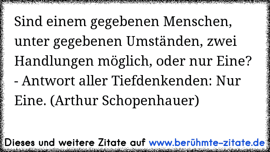 Sind einem gegebenen Menschen, unter gegebenen Umständen, zwei Handlungen möglich, oder nur Eine? - Antwort aller Tiefdenkenden: Nur Eine. (Arthur Schopenhauer)