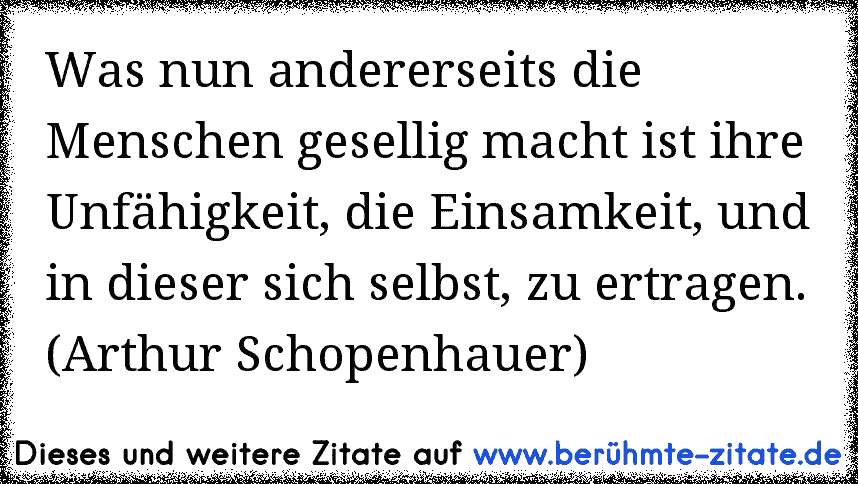 Was nun andererseits die Menschen gesellig macht ist ihre Unfähigkeit, die Einsamkeit, und in dieser sich selbst, zu ertragen. (Arthur Schopenhauer)