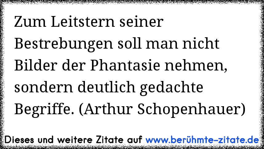 Zum Leitstern seiner Bestrebungen soll man nicht Bilder der Phantasie nehmen, sondern deutlich gedachte Begriffe. (Arthur Schopenhauer)